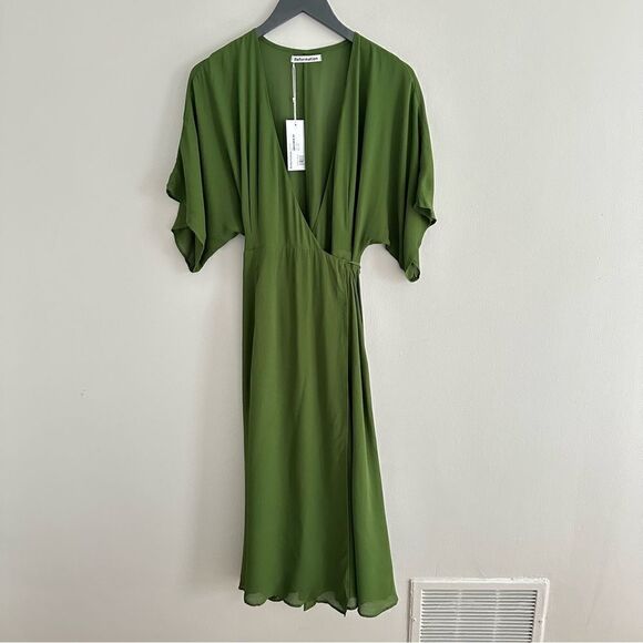 Reformation Karen Midi Dress in Moss Green - Picture 3 of 7